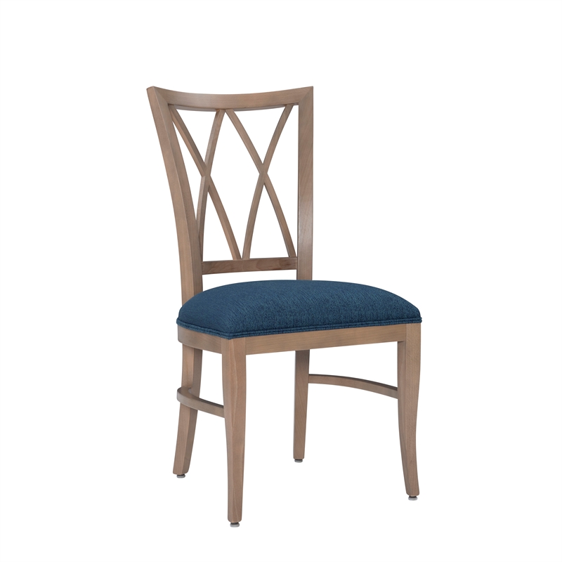 Linon Cameron Set of Two Lattice Back Dining Chairs Padded Seats in Natural Wood