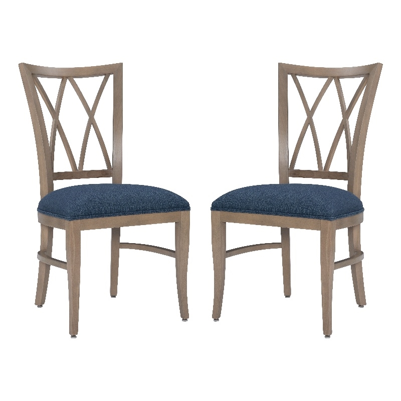 Linon Cameron Set of Two Lattice Back Dining Chairs Padded Seats in Natural Wood