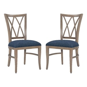 Linon Cameron Set of Two Lattice Back Dining Chairs Padded Seats in Natural Wood
