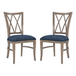 Linon Cameron Set of Two Lattice Back Dining Chairs Padded Seats in Natural Wood