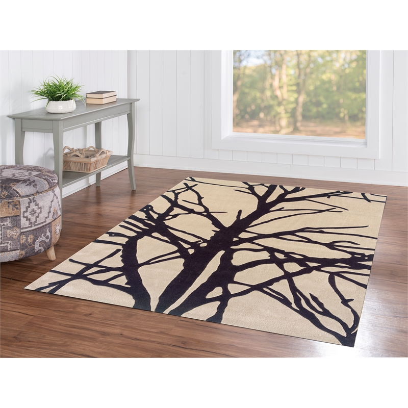 Linon Trio Forest Polyester 5'x7' Area Rug in Cream