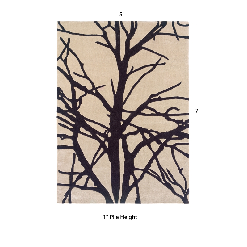 Linon Trio Forest Polyester 5'x7' Area Rug in Cream