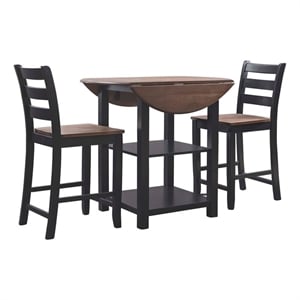Linon Cain 3 Pce Counter Set with 2 Shelves in Brown Top/Black Wood Base