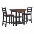 Linon Cain 3 Pce Counter Set with 2 Shelves in Brown Top/Black Wood Base