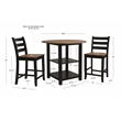 Linon Cain 3 Pce Counter Set with 2 Shelves in Brown Top/Black Wood Base