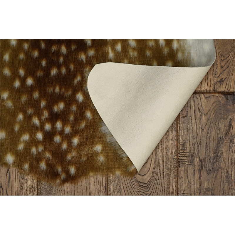 Linon Faux Hide Polyester Antelope Area Rug in Beige and White