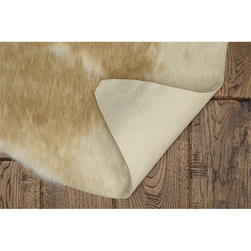 Linon Faux Hide Polyester Mini Cowhide Accent Rug in Caramel and Cream