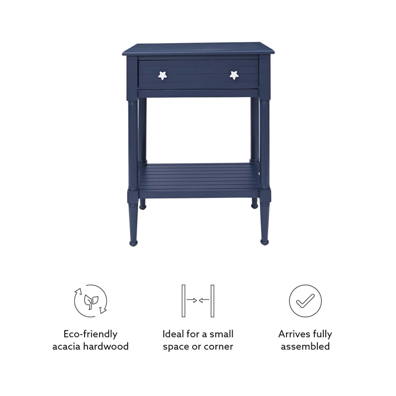 Linon Styers Wood Accent Starfish Coastal Side Table in Navy