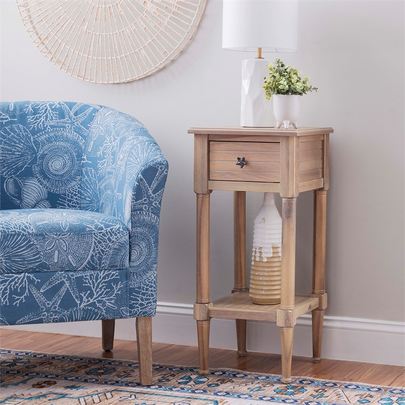 Linon Styers Wood Accent Starfish Coastal Side Table in Natural