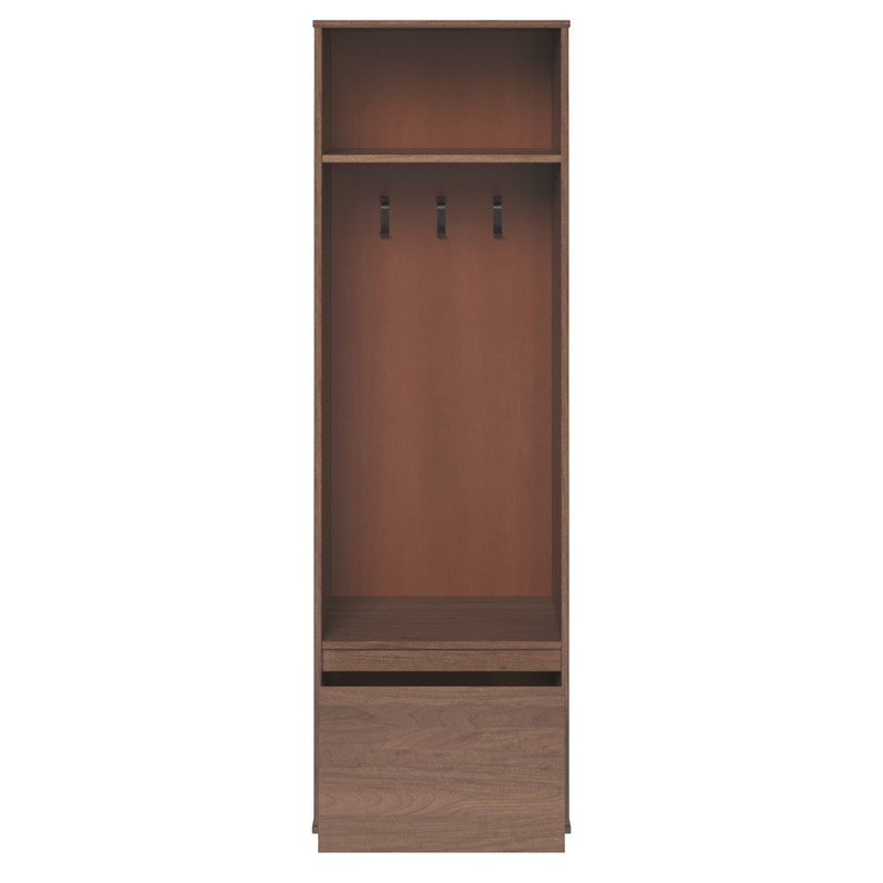 Linon Keane Wood Mid Century Hall Tree with One Drawer in Brown