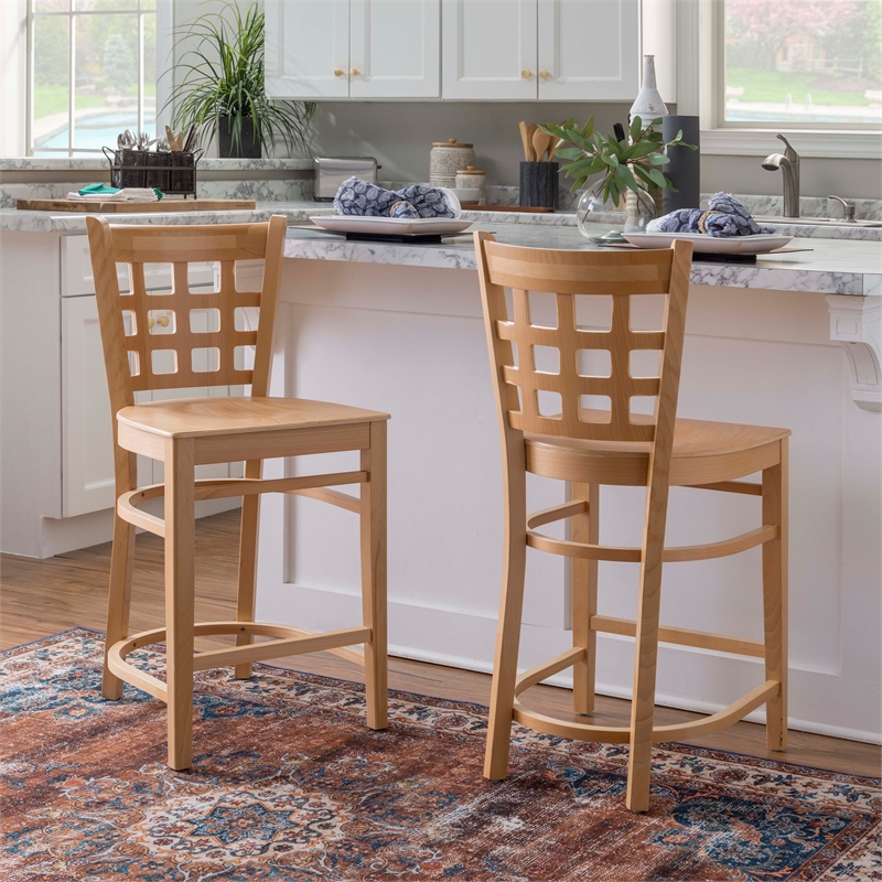 Linon Flint Commercial Grade Set of Two Counter Stools in Natural Beechwood