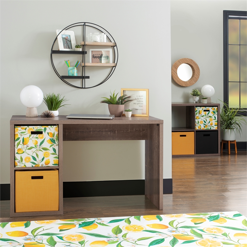 Linon Lane Wood Two Cube Home Office Desk in Gray