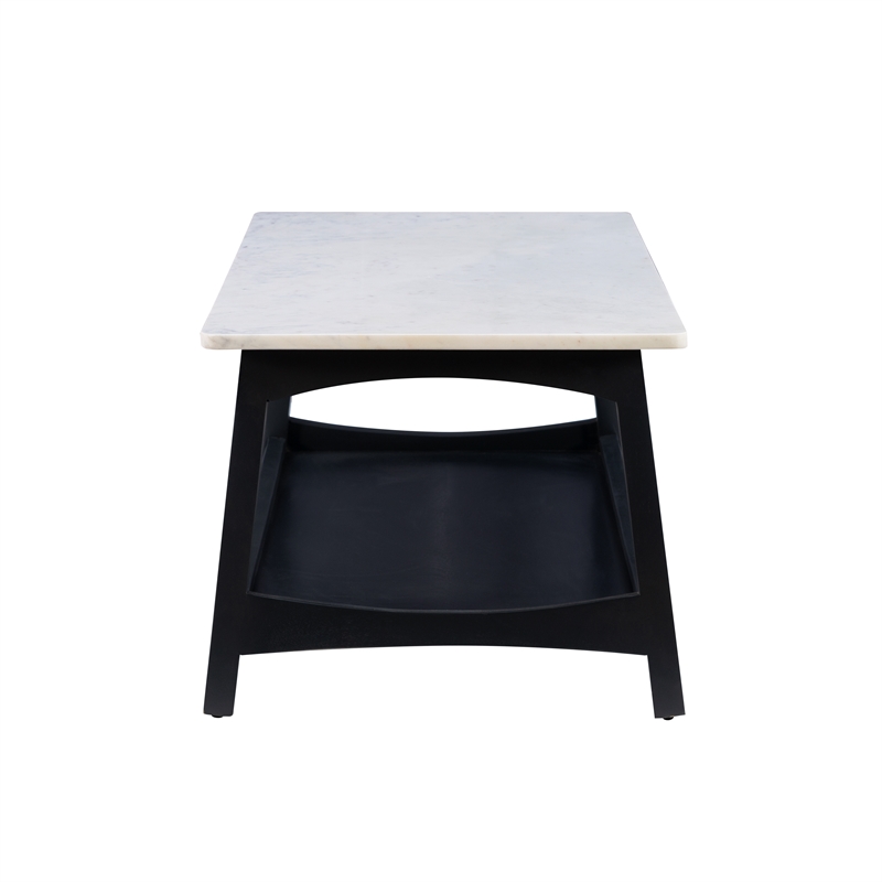 Linon Pace Coffee Table White Marble Top Wood Base/Shelf in Rustic Gray Finish