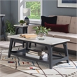 Linon Pace Coffee Table White Marble Top Wood Base/Shelf in Rustic Gray Finish