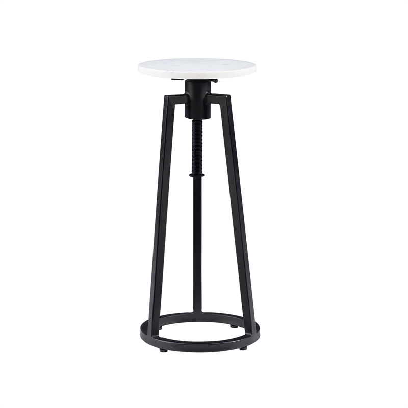 Linon Farren Adjustable Metal and Marble Drink Table in Black and White