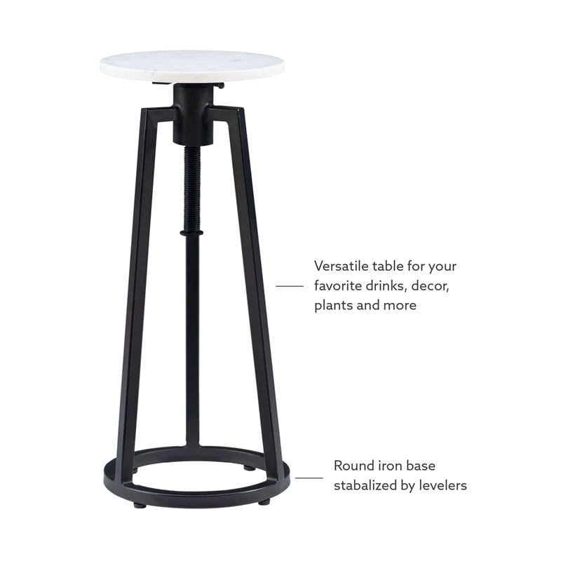 Linon Farren Adjustable Metal and Marble Drink Table in Black and White