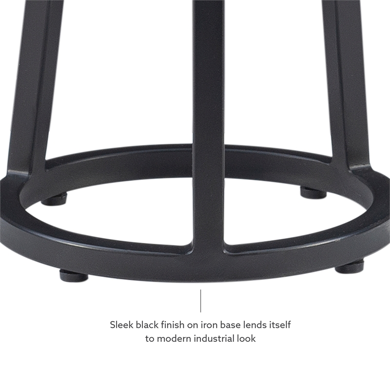 Linon Farren Adjustable Metal and Marble Drink Table in Black and White