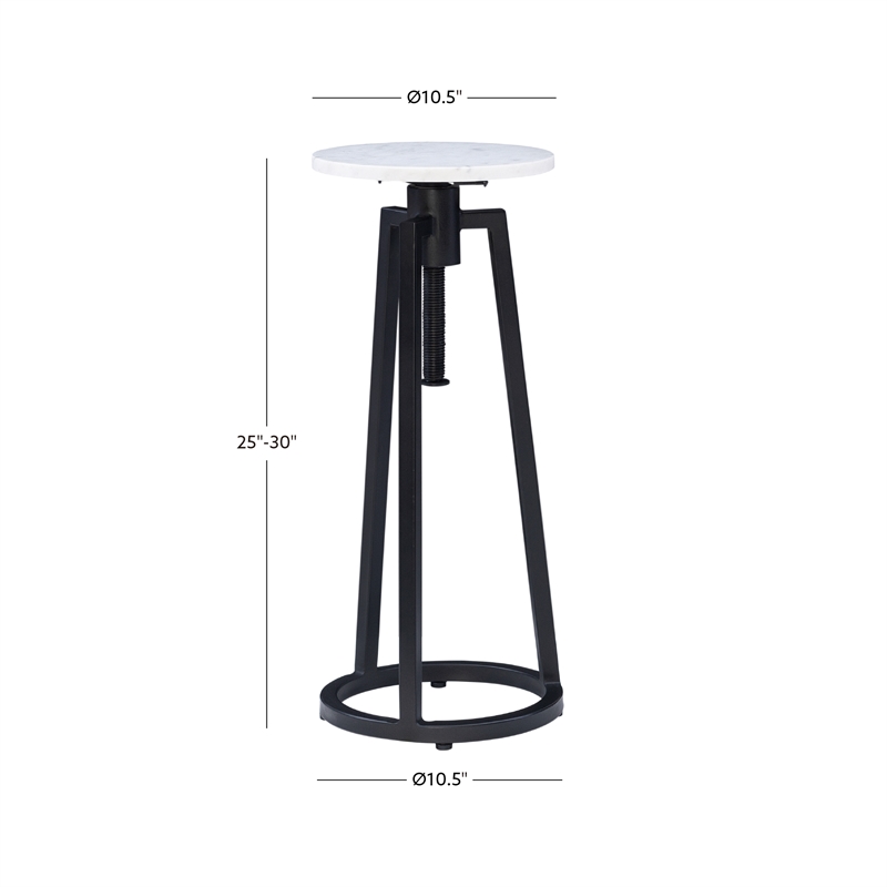 Linon Farren Adjustable Metal and Marble Drink Table in Black and White