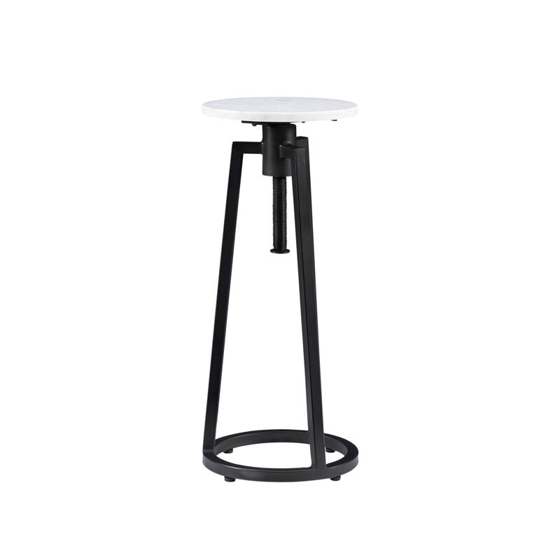 Linon Farren Adjustable Metal and Marble Drink Table in Black and White