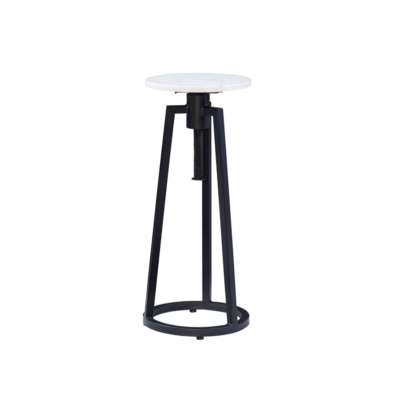 Linon Farren Adjustable Metal and Marble Drink Table in Black and White