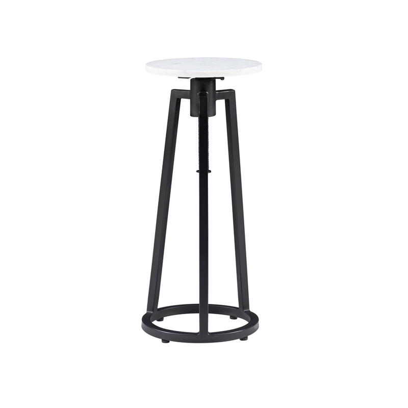 Linon Farren Adjustable Metal and Marble Drink Table in Black and White