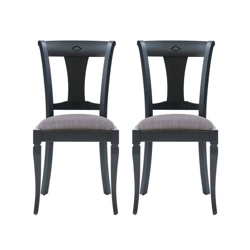 Linon Jared Set of 2 Side Chairs Grey Padded Seats Frame in Black Beechwood