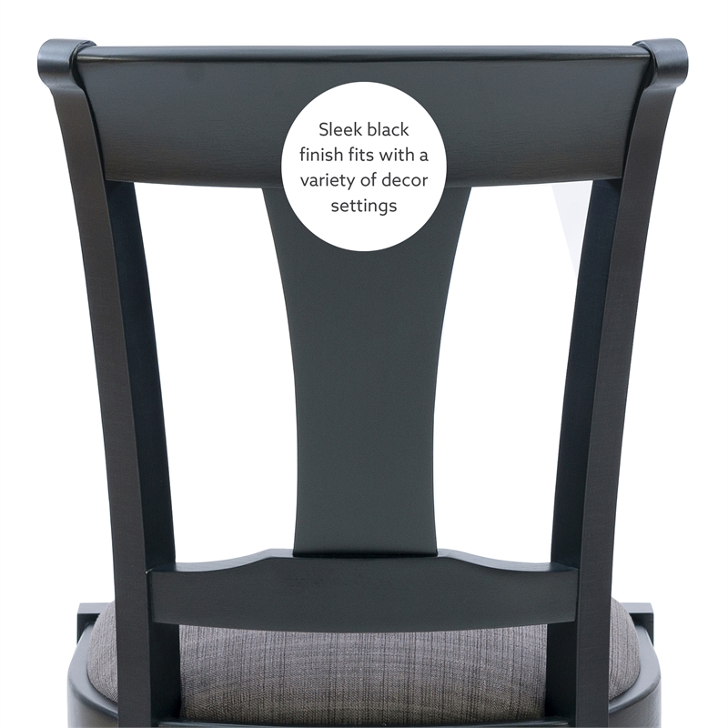 Linon Jared Set of 2 Side Chairs Grey Padded Seats Frame in Black Beechwood