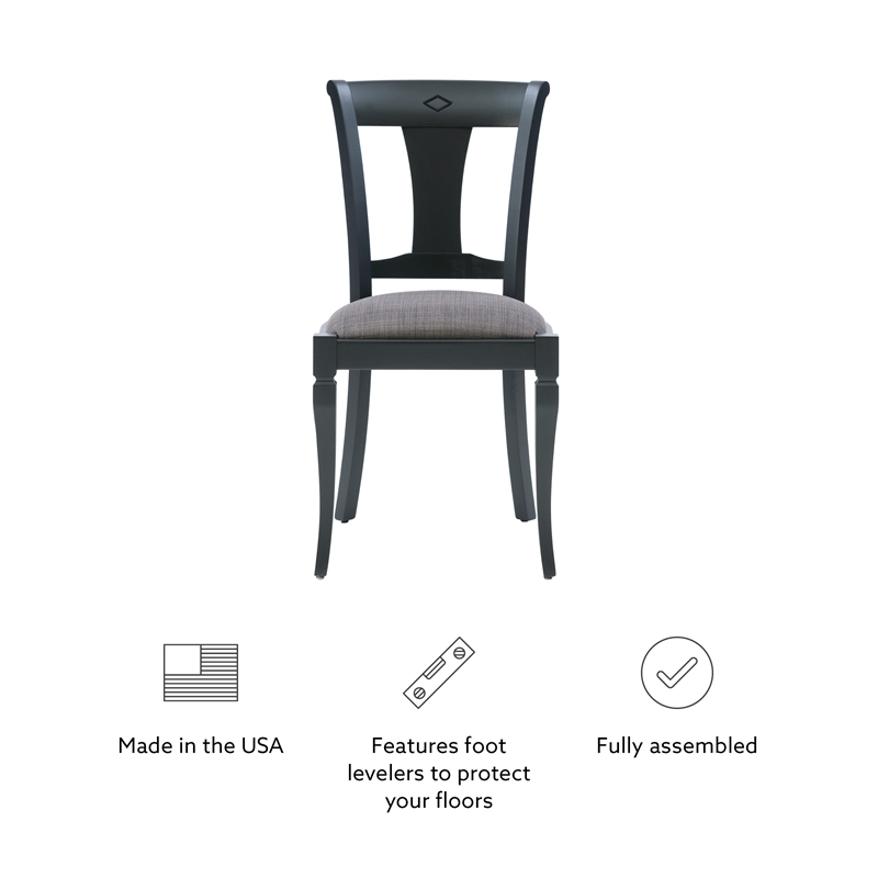 Linon Jared Set of 2 Side Chairs Grey Padded Seats Frame in Black Beechwood