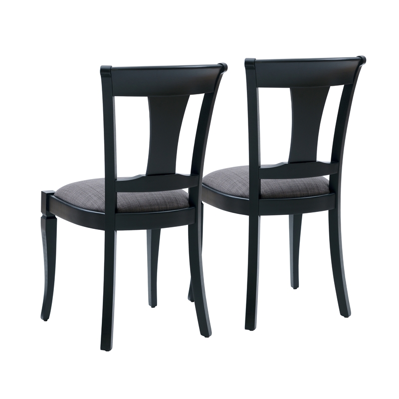 Linon Jared Set of 2 Side Chairs Grey Padded Seats Frame in Black Beechwood