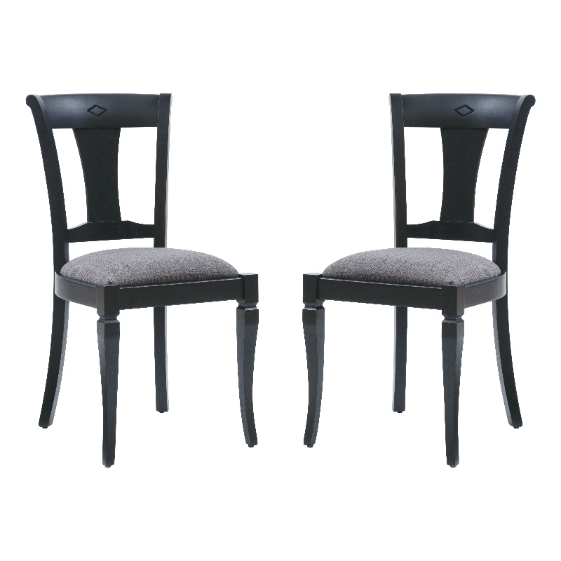 Linon Jared Set of 2 Side Chairs Grey Padded Seats Frame in Black Beechwood