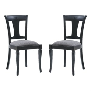 Linon Jared Set of 2 Side Chairs Grey Padded Seats Frame in Black Beechwood