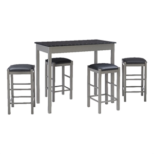 Linon Tifton Five Piece Faux Marble Upholstered Tavern Set in Gray Wood