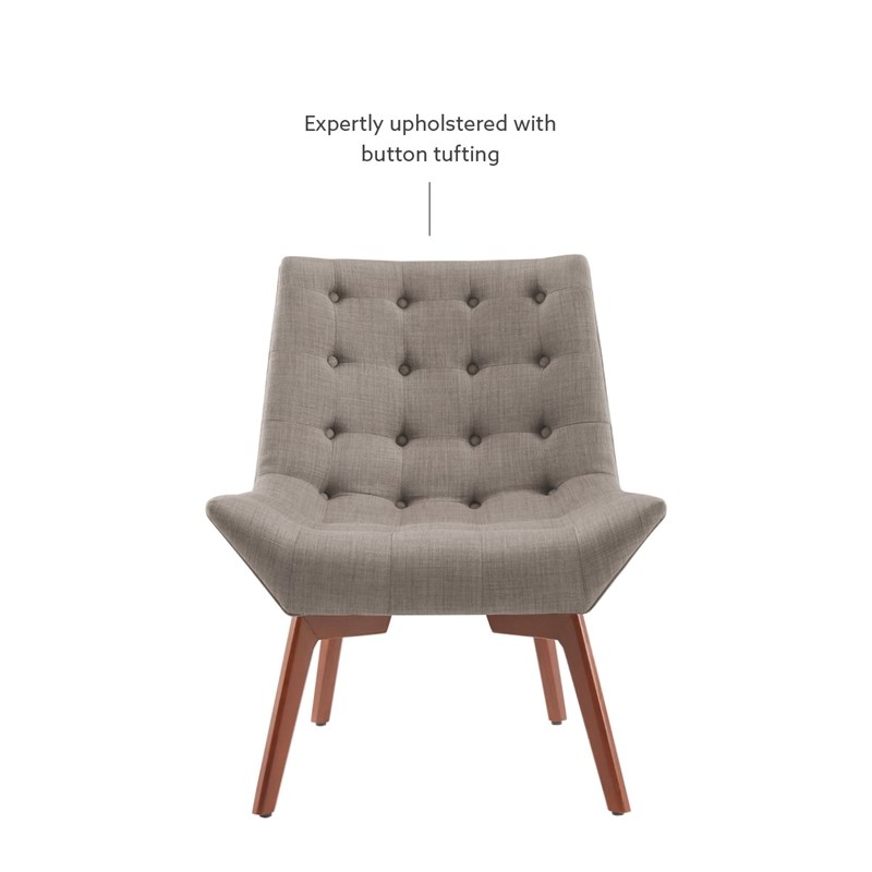 Linon Cruz Upholstered Tufted Accent Chair Wood Legs in Gray Fabric