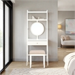 Linon Mandy Leaning Vanity Padded Stool Round Mirror & Drawer in White Wood