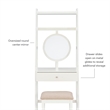 Linon Mandy Leaning Vanity Padded Stool Round Mirror & Drawer in White Wood