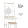Linon Mandy Leaning Vanity Padded Stool Round Mirror & Drawer in White Wood