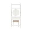 Linon Mandy Leaning Vanity Padded Stool Round Mirror & Drawer in White Wood