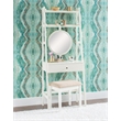Linon Mandy Leaning Vanity Padded Stool Round Mirror & Drawer in White Wood