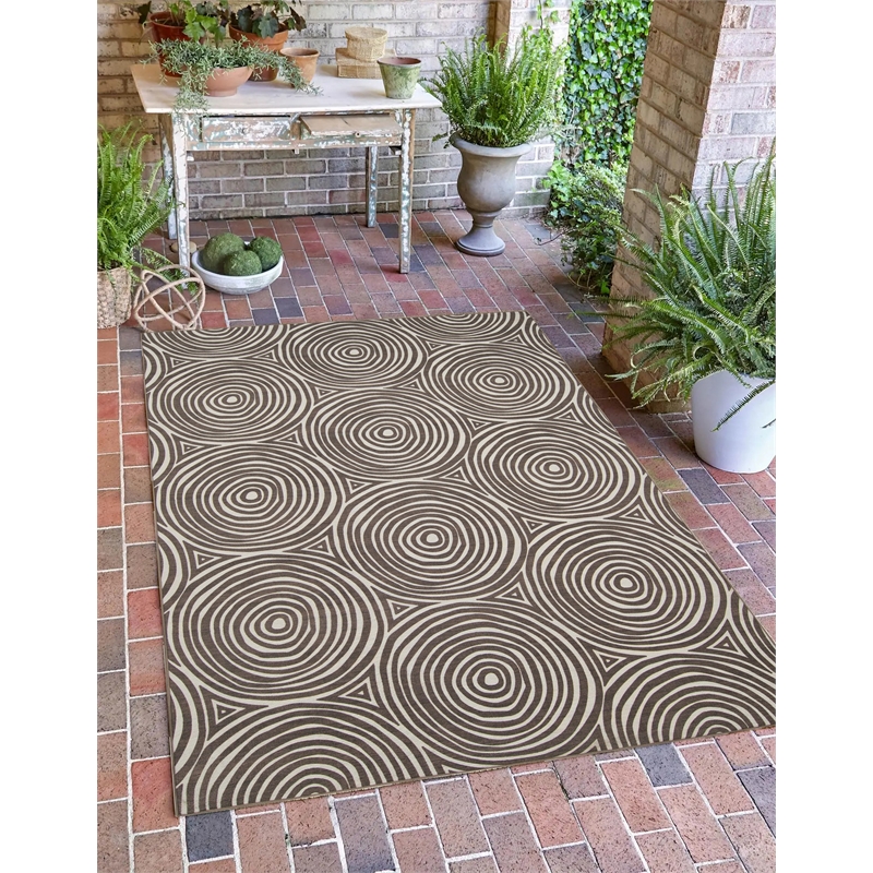 Linon Indoor Outdoor Machine Washable Dana Accent 3'x5' Rug in Ivory and Brown