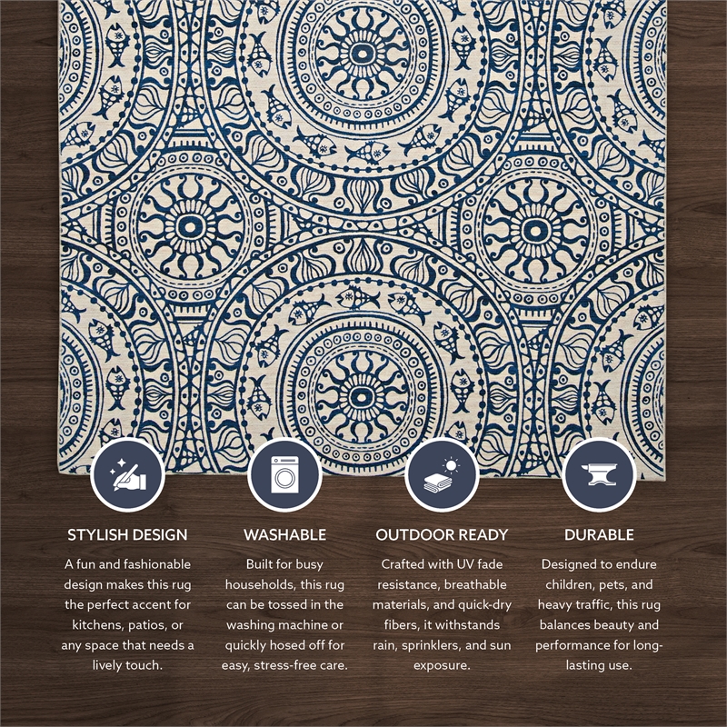 Linon Indoor Outdoor Machine Washable Doria Accent 3'x5' Rug in Smoke Gray