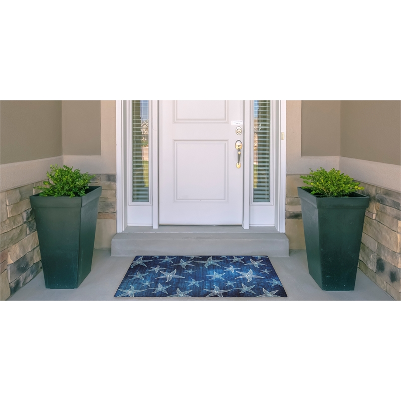 Linon Indoor Outdoor Machine Washable Bondi Accent 2'x3' Rug in Blue