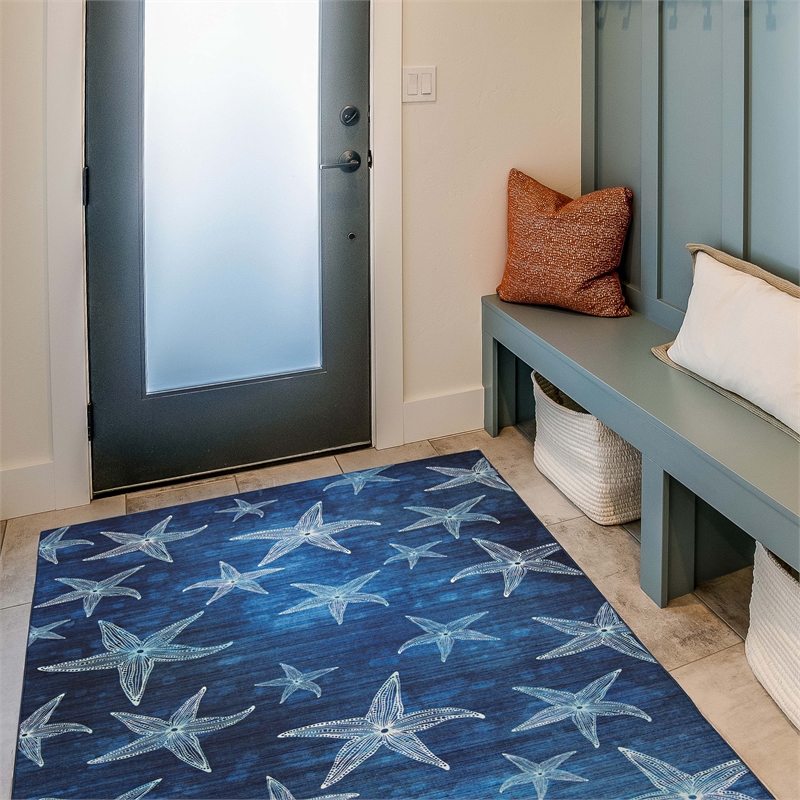 Linon Indoor Outdoor Machine Washable Bondi Accent 2'x3' Rug in Blue