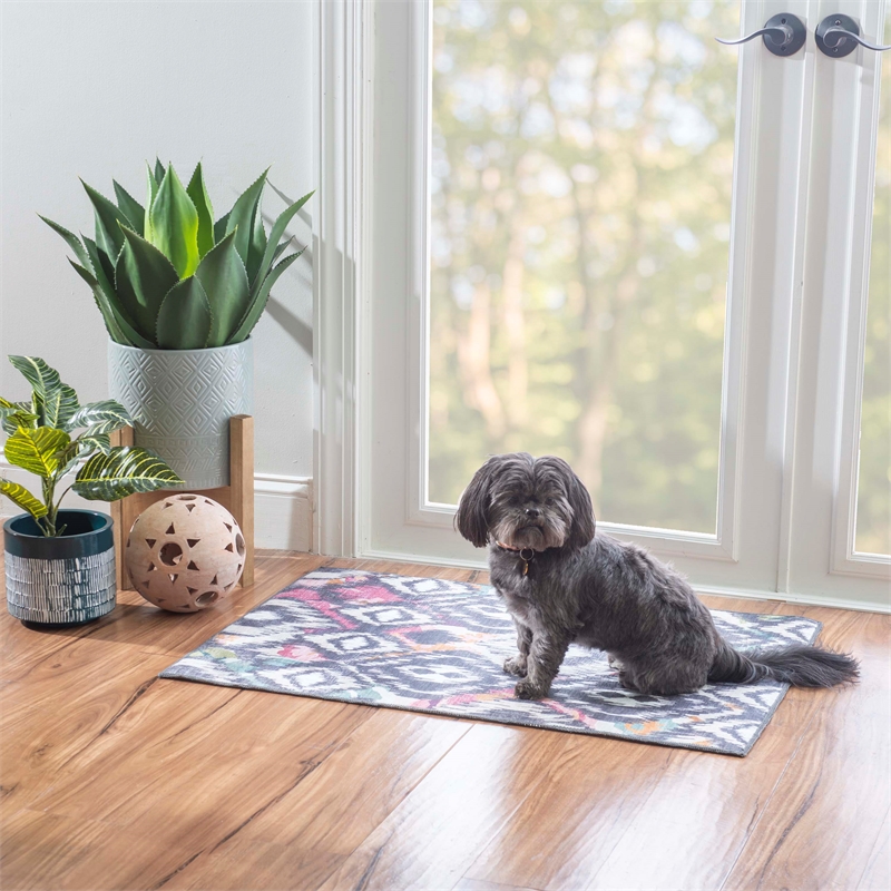 Linon Indoor Outdoor Machine Washable Conch Accent 2'x3' Rug in Ivory and Gray