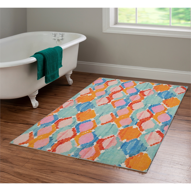 Linon Indoor Outdoor Machine Washable Grove Accent 3'x5' Rug in Aqua Blue