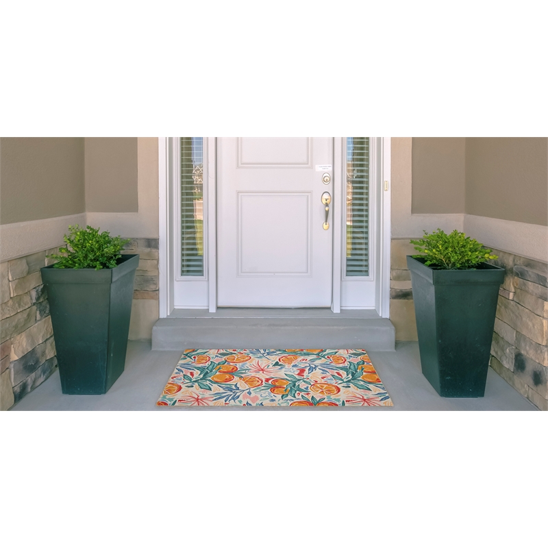 Linon Indoor Outdoor Machine Washable Marin Polyester Accent 2'x3' Rug in Ivory
