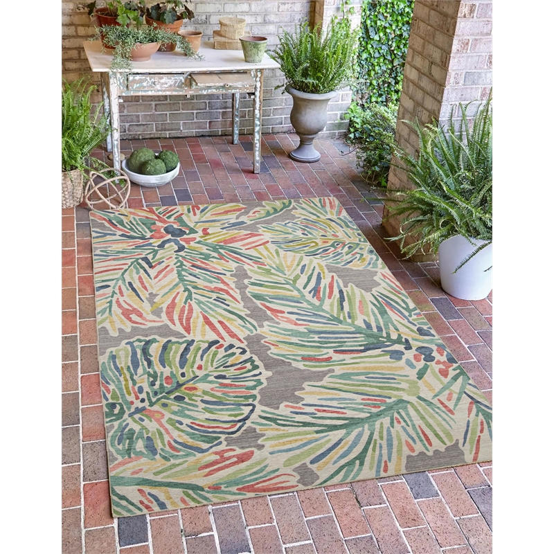 Linon Indoor Outdoor Machine Washable Lana Accent 3'x5' Rug in Gray and Green