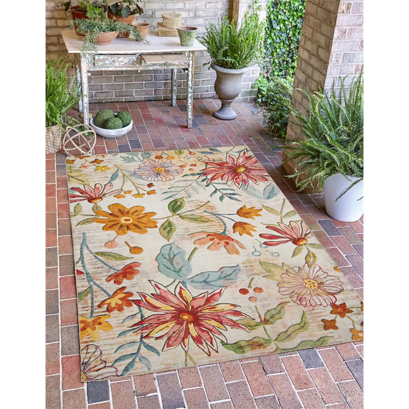Linon Indoor Outdoor Machine Washable Ridley Polyester Accent 3'x5' Rug in Ivory