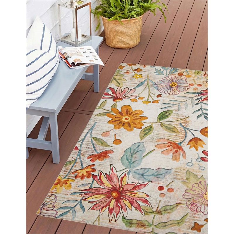 Linon Indoor Outdoor Machine Washable Ridley Polyester Accent 3'x5' Rug in Ivory