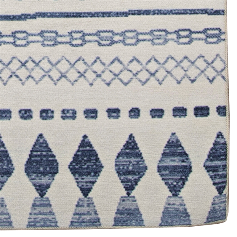 Linon Indoor Outdoor Machine Washable Skip Accent 3'x5' Rug in Ivory and Blue