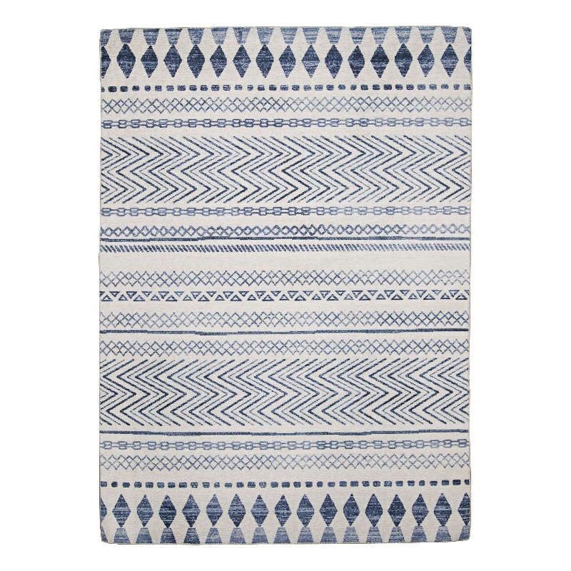 Linon Indoor Outdoor Machine Washable Skip Area 5'x7' Rug in Ivory and Blue
